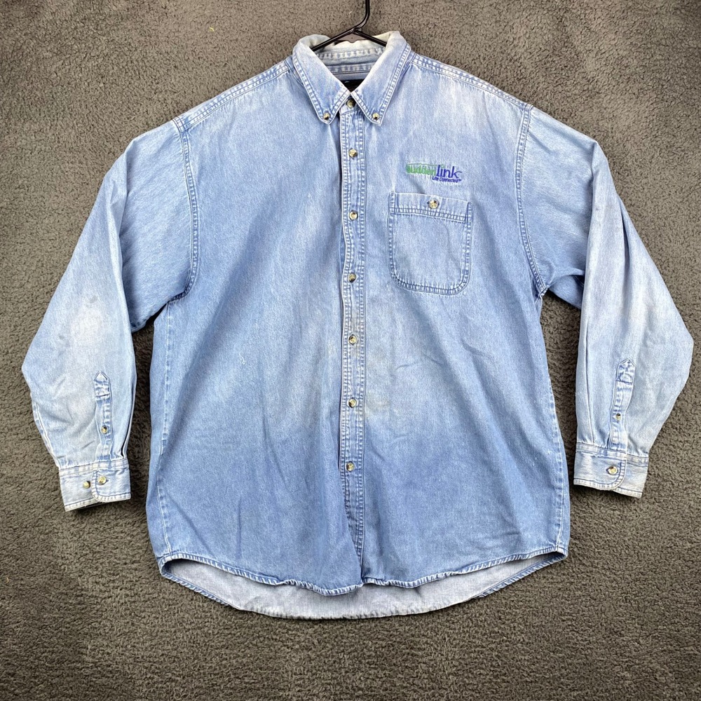Tri-Mountain Denim Shirt‎ Mens XL Blue Long Sleeve Button Up Workwear